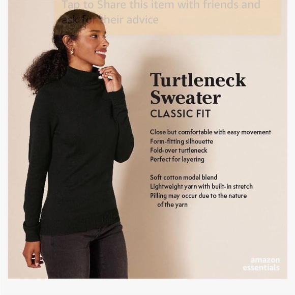 💓AMAZON ESSENTIALS CLASSIC FIT LIGHTWEIGHT BLACK TURTLENECK SWEATER SIZE M💓 - Picture 2 of 3